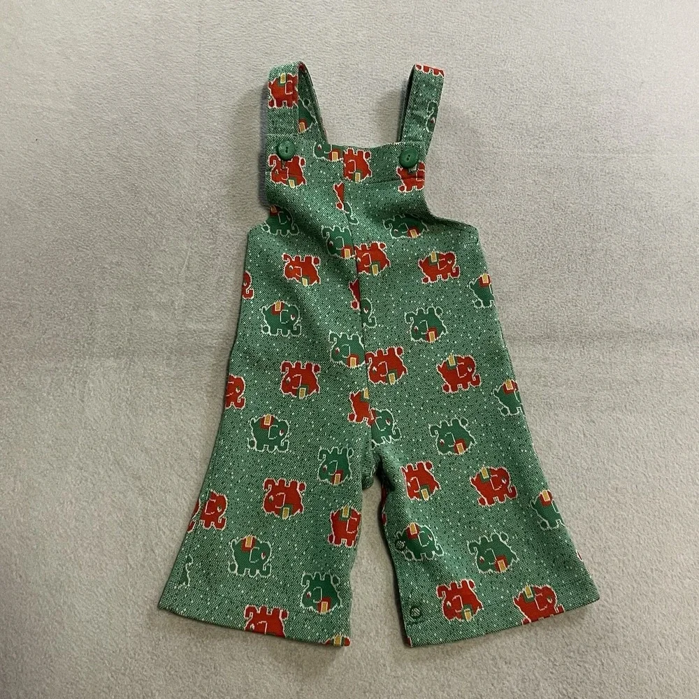 Carter's Vintage Baby Overalls 12 Months 19-22 Pounds Green Red Elephants AOP